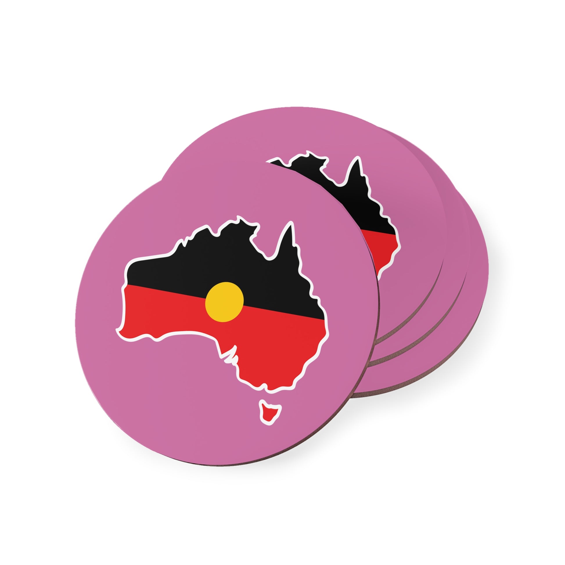 Pink circular coasters, 4-pack, Australia design in a home décor setting