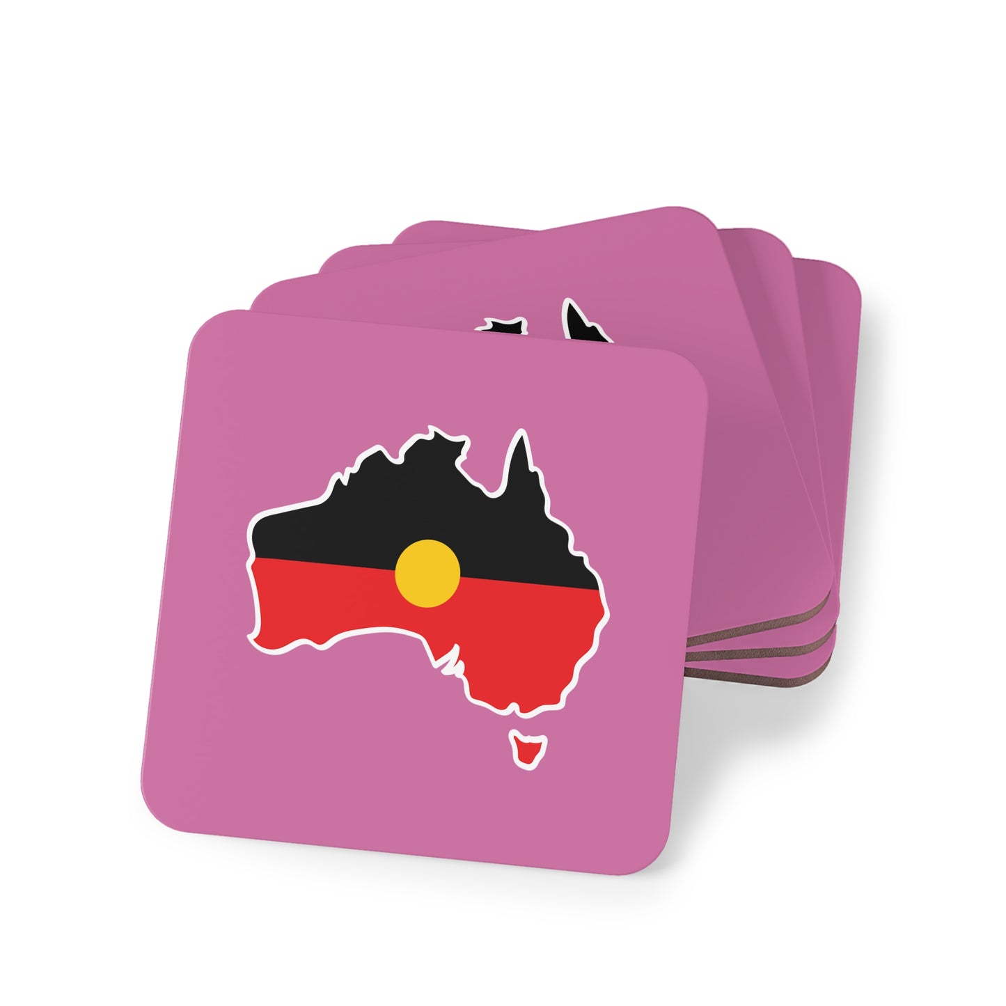 Pink circular coasters, 4-pack, Australia design in a home décor setting